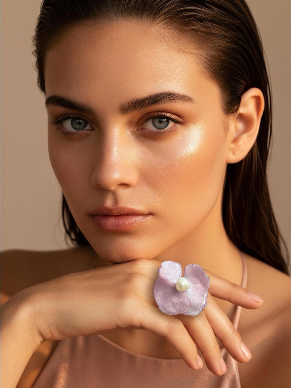 Delicate Pink Flower Pearl Ring